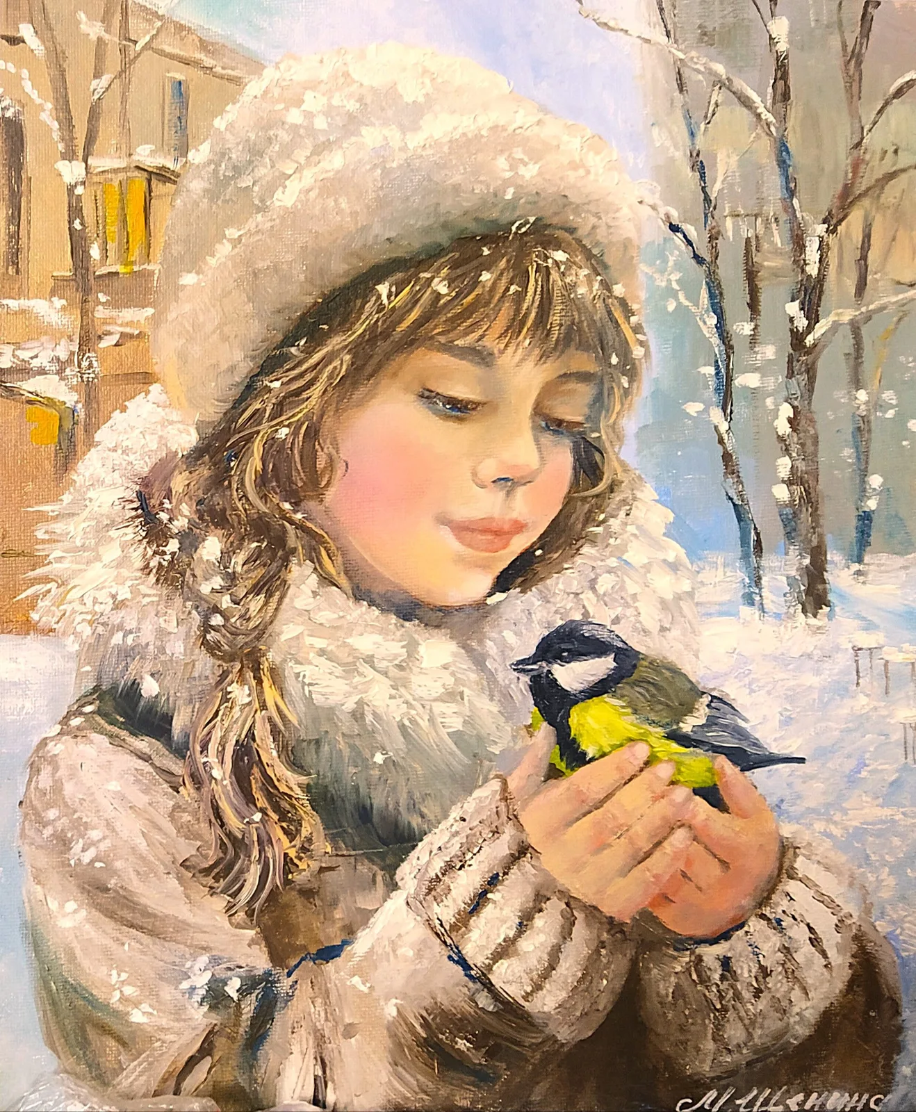 Картина «"В тёплых руках"» — Маргарита Щенина, Жанровая живопись, В один из морозных зимних дней 2025 года я работала над картиной "В тёплых рука…