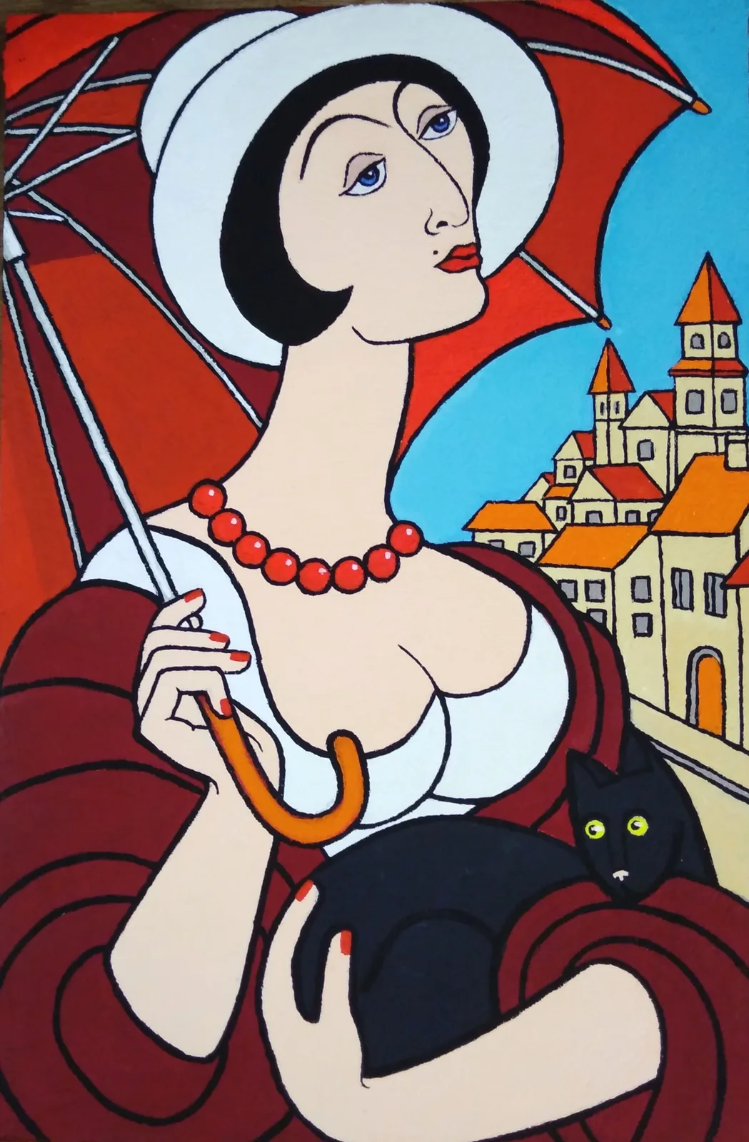 Картина «Дама с зонтиком и кошкой» — Елена Бояринцева, Жанровая живопись, Я бы очень рекомендовал обратить внимание на эту работу - она действительно цеп…