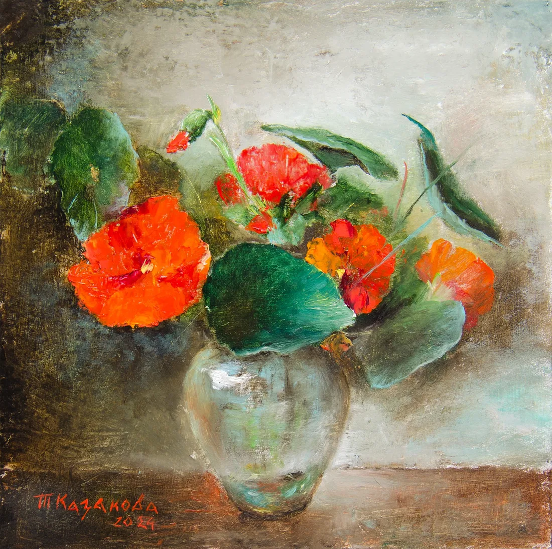 Картина «Настурция» — Татьяна Казакова, Натюрморт, Картон, масло