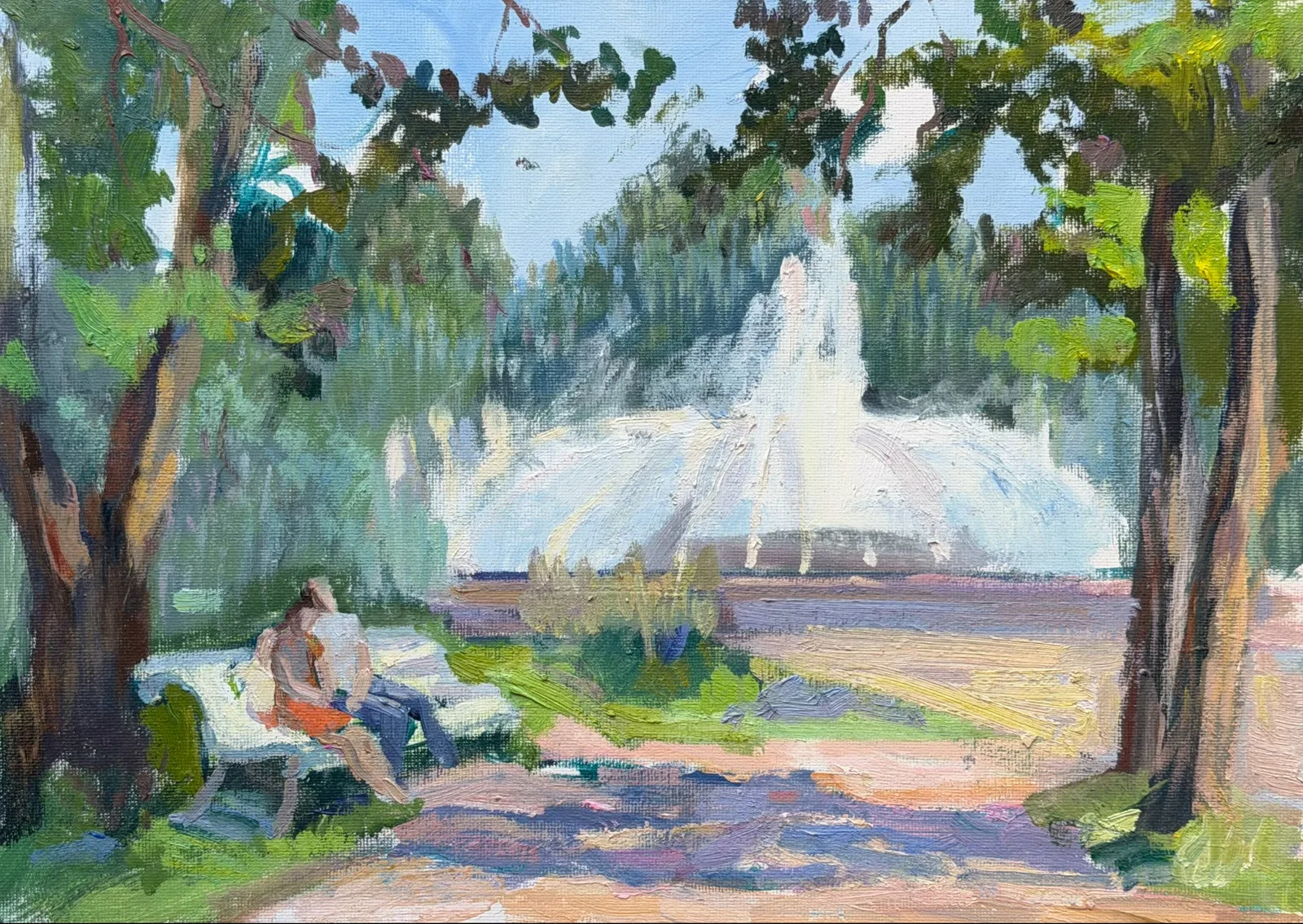 Картина «У фонтана в Приморском парке Победы» — Дмитрий Кульчик, Пейзаж, Глядя на эту картину, сразу возникает ощущение спокойствия и умиротворения. Тих…