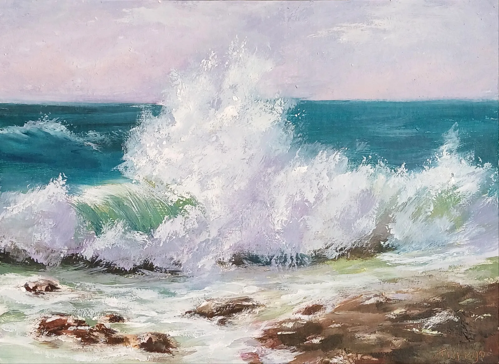 Картина «Белая волна» — Александра Иванова, Пейзаж, Этюд с морской белой пенистой волной написан на грунтованном картоне масляными …