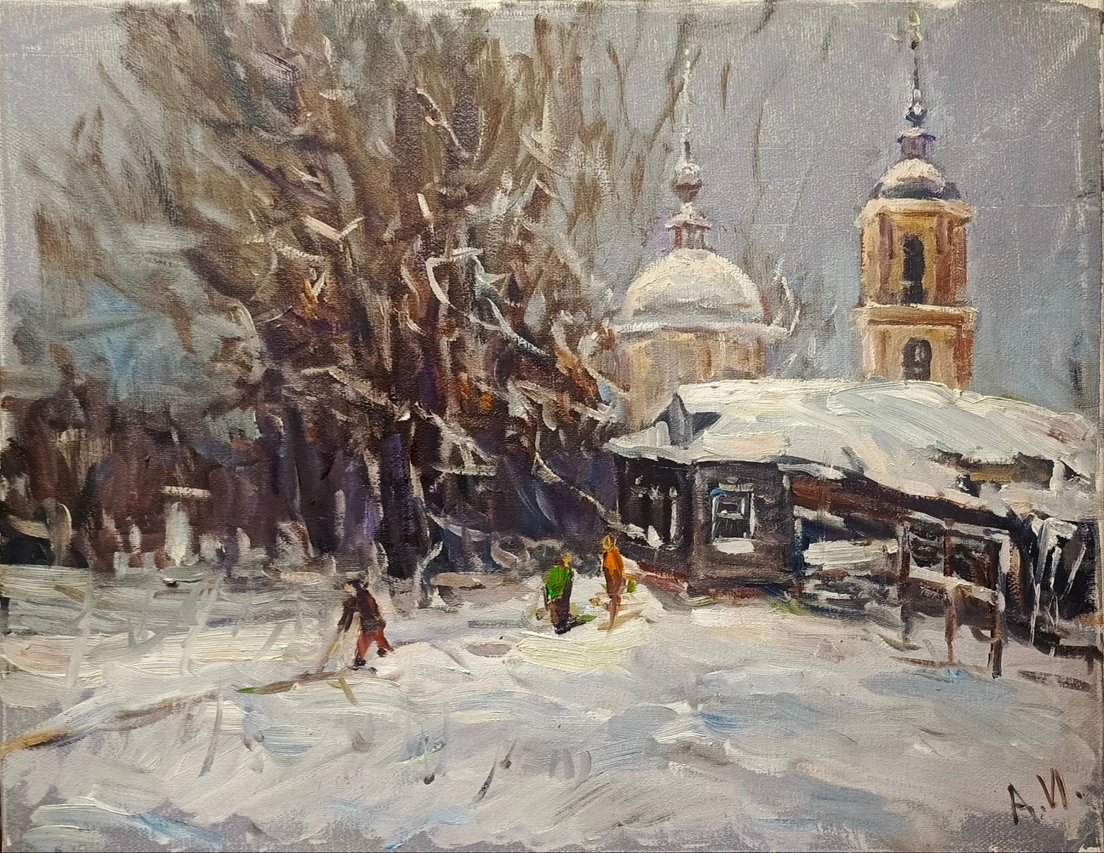 Картина «д.Юрово.Декабрь 40х50  2025г. ....» — Александр Изофатов, Пейзаж, В картине "д.Юрово.Декабрь" Александр Изофатов использует сдержанную цветовую п…