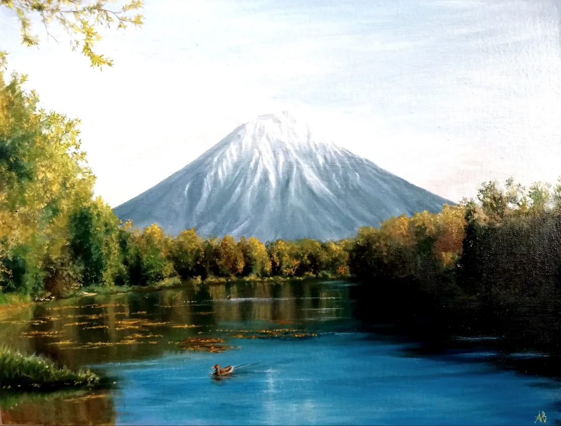 Картина «Камчатка 🌋» — Артур Михалев, Пейзаж, картина в раме🌄 «Осень у подножия вулкана» — это живописная работа, написанная …