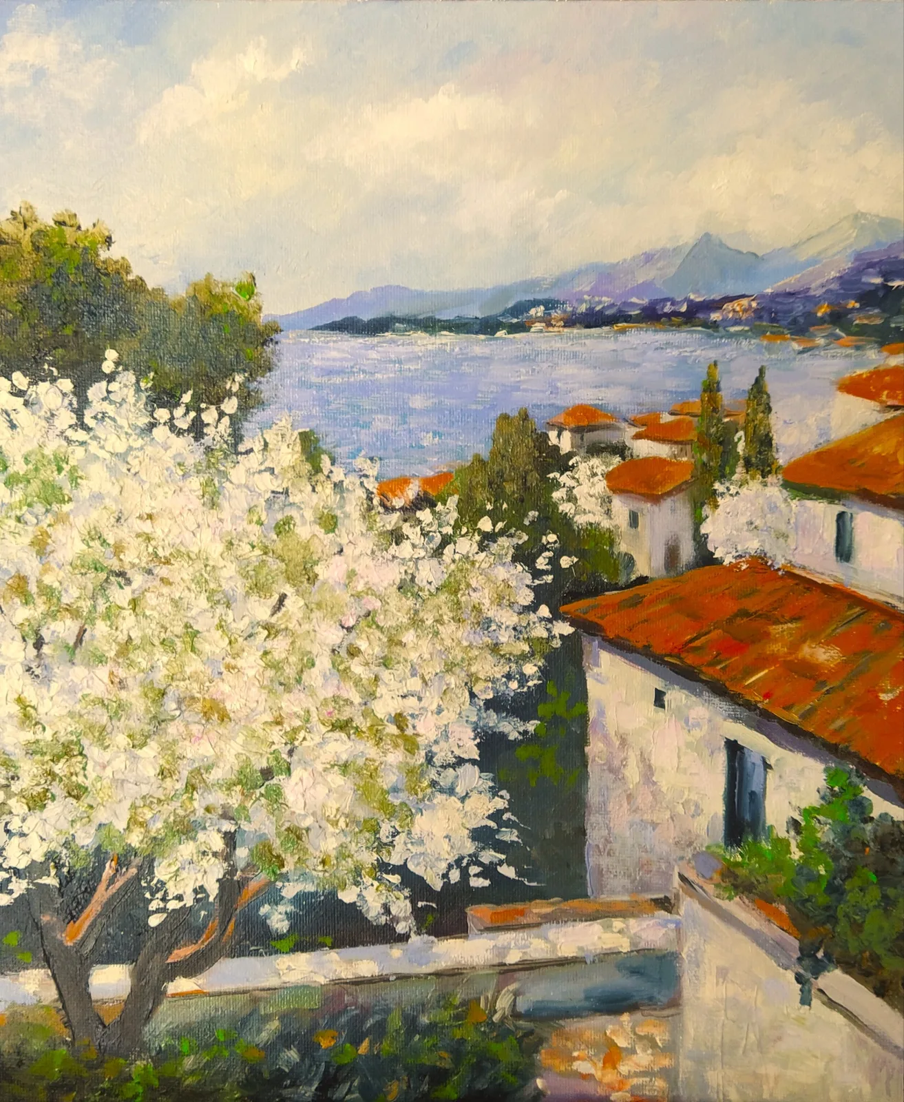 Картина «"Яблони цветут"» — Маргарита Щенина, Пейзаж, В солнечный майский день 2026 года я работала над картиной "Яблони цветут" в св…