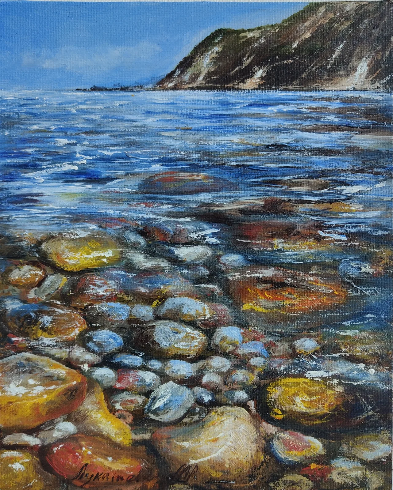 Картина «Морской берег. Прозрачность» — Мария Лукашевич, Пейзаж, Универсальный размер: Компактная работа идеально подойдет для украшения рабочег…