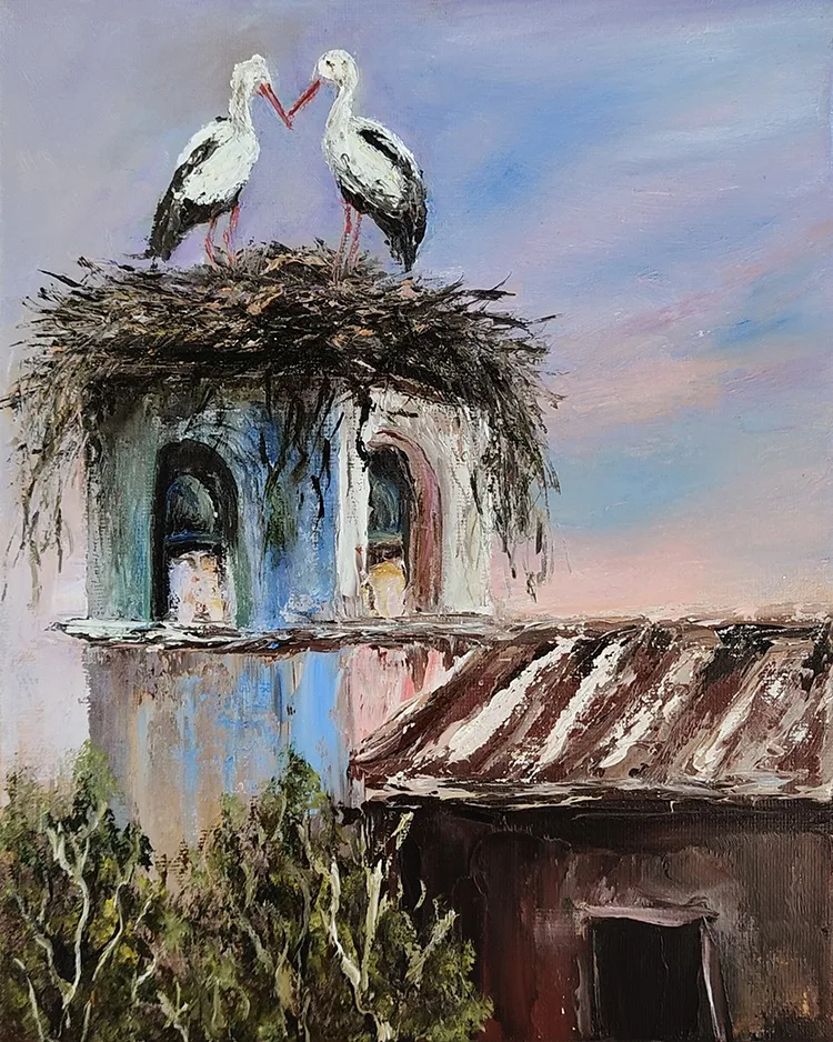 Картина «Аисты» — Мария Лукашевич, Жанровая живопись, Аисты - символом постоянства и благополучия
Аист с древних времен считается св…