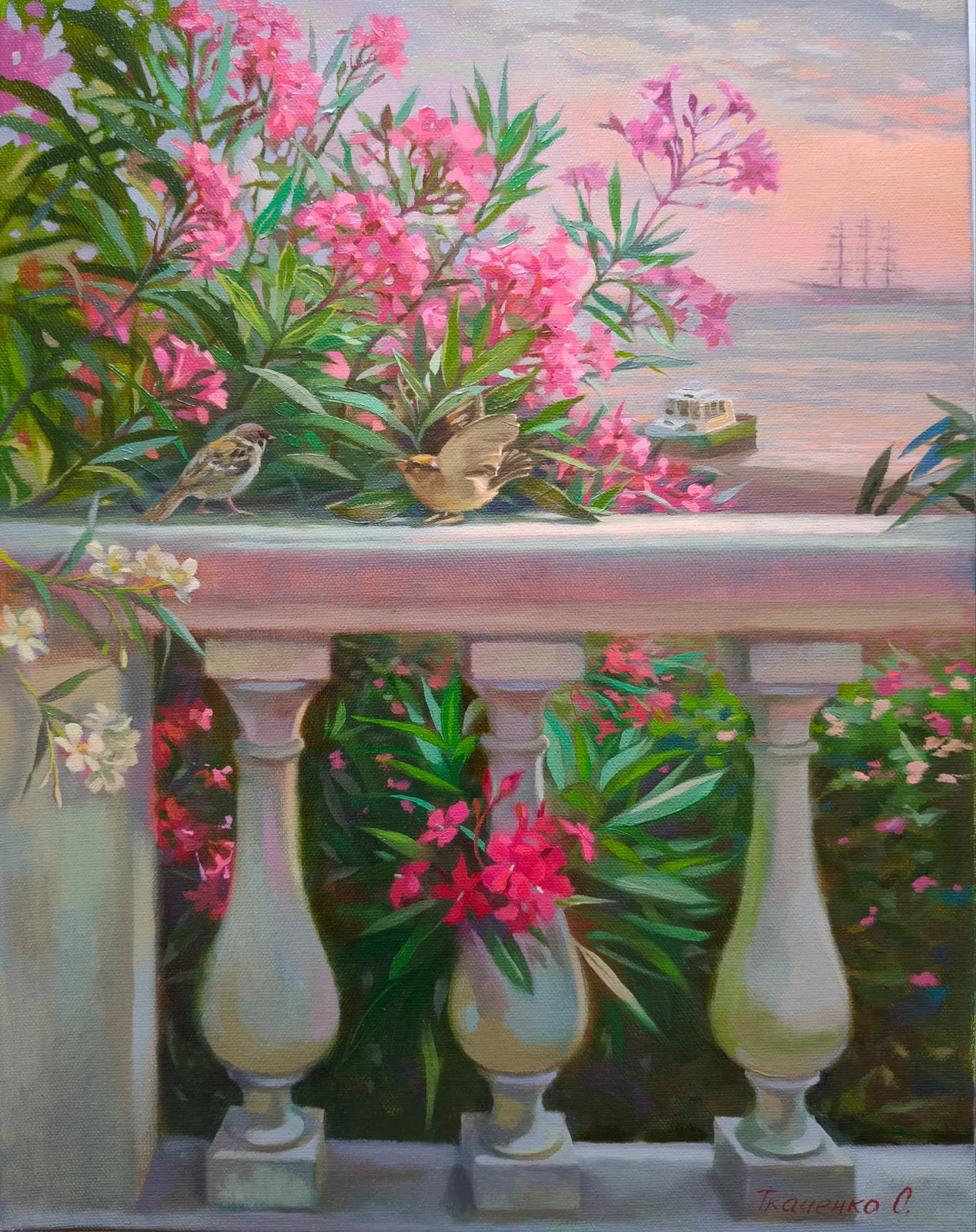 Картина «"Розовый закат"» — Ольга Ткаченко, Пейзаж, Вечерняя тишина, теплое мерцание заката и легкий ветерок, который колышет лепес…