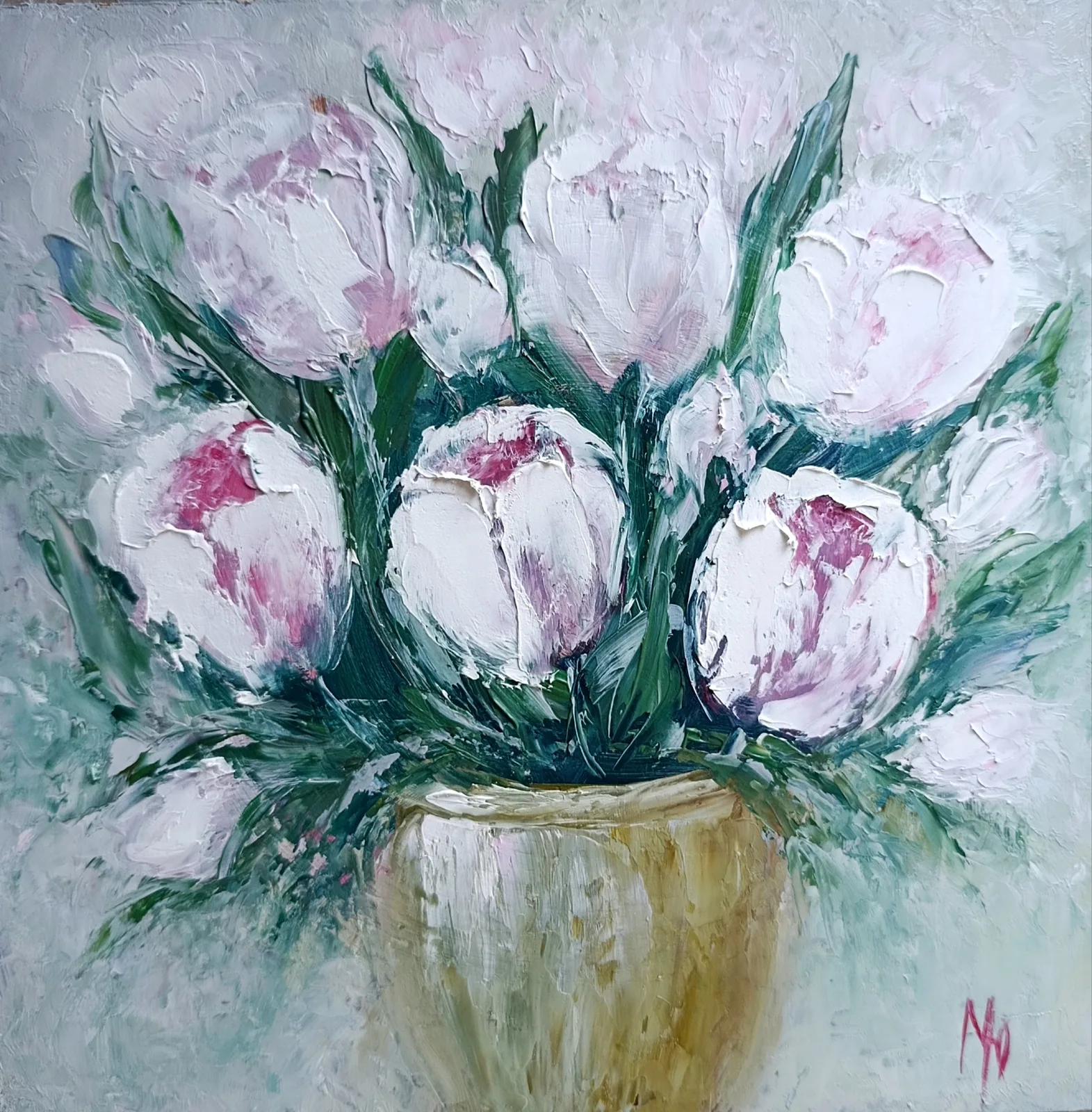 Картина «"Тюльпаны"» — Юлианна Макиенко, Натюрморт, Картина "Тюльпаны" изображает букет ярких цветов в нежном свете, переданный с п…