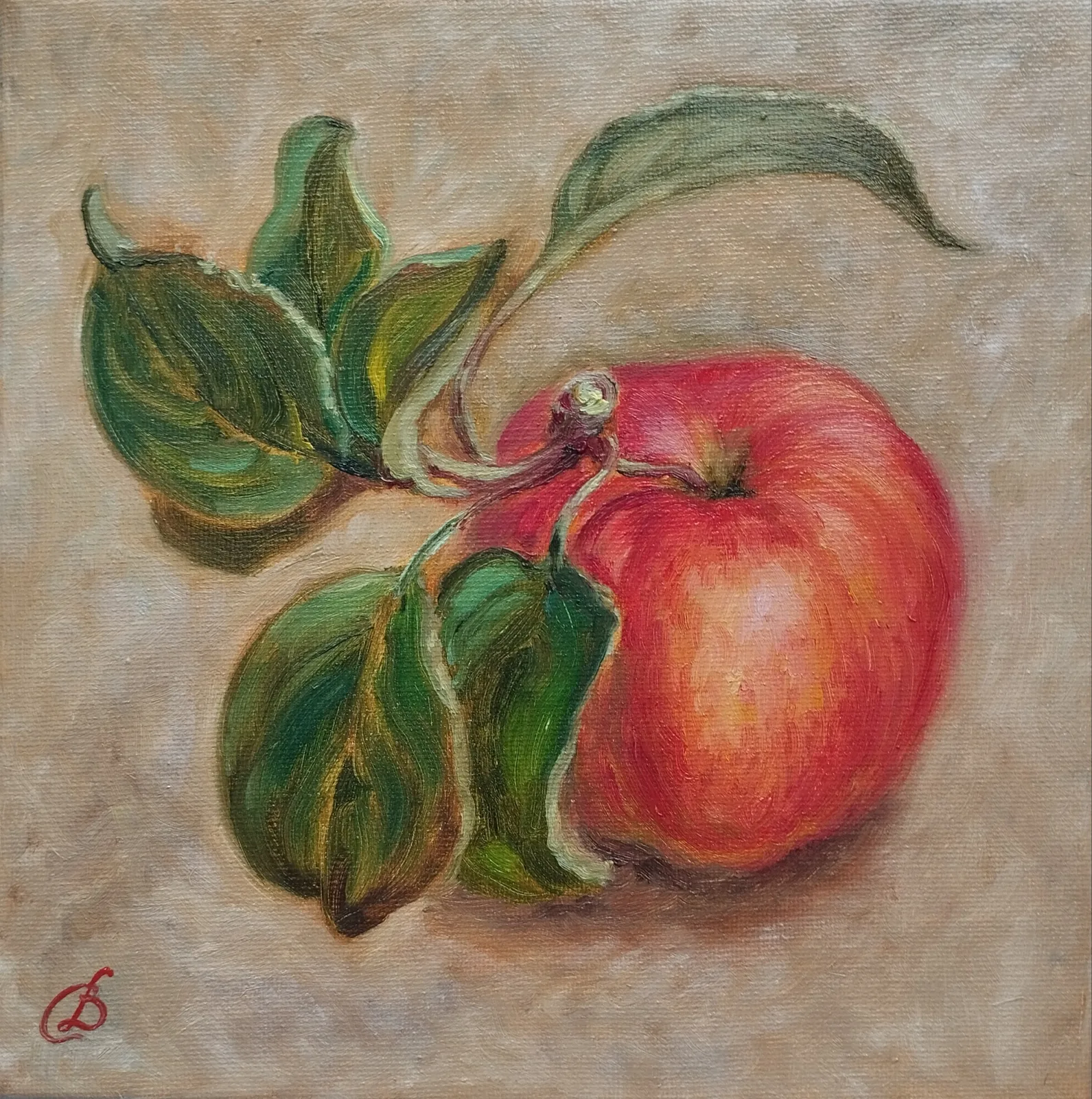 Картина «Яблоко» — Дина Смольникова, Натюрморт, На картине изображено красное яблоко масляными красками на холсте на подрамнике…