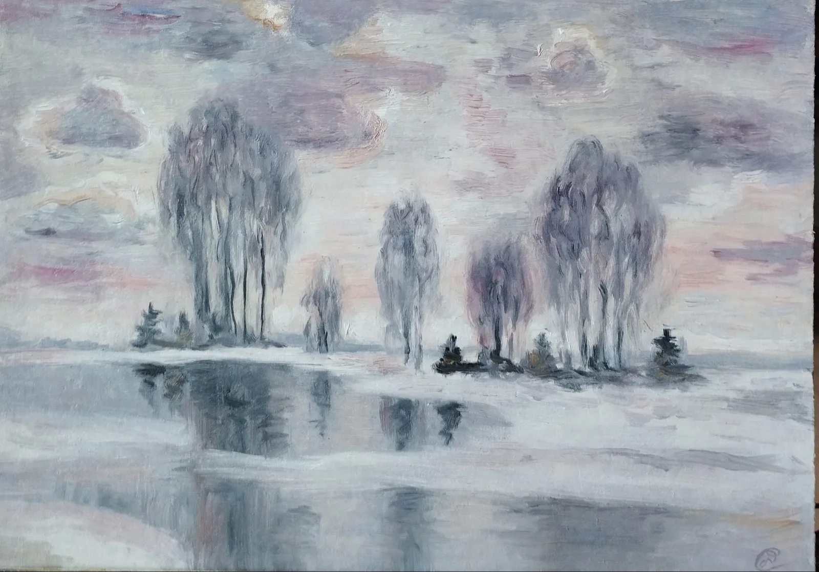Картина «Ноябрьский вечер» — Дина Смольникова, Пейзаж, Картина написана масляными красками на плотном картоне. На картине изображён пе…