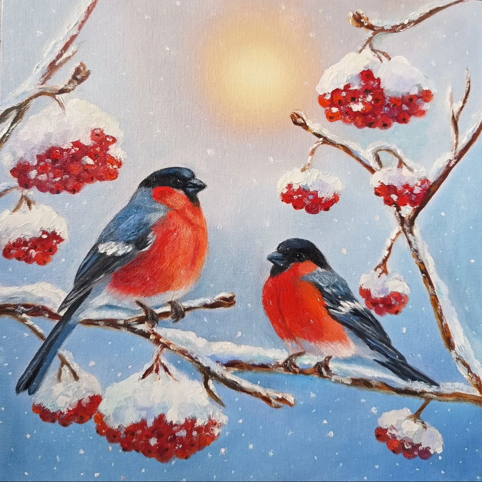 Картина «Снегири на рябине» — Елена Пронина, Анималистика, Масло
Холст на мдф 30х30 см
Лак
Без рамы, подойдет стандартная рамка для фот…