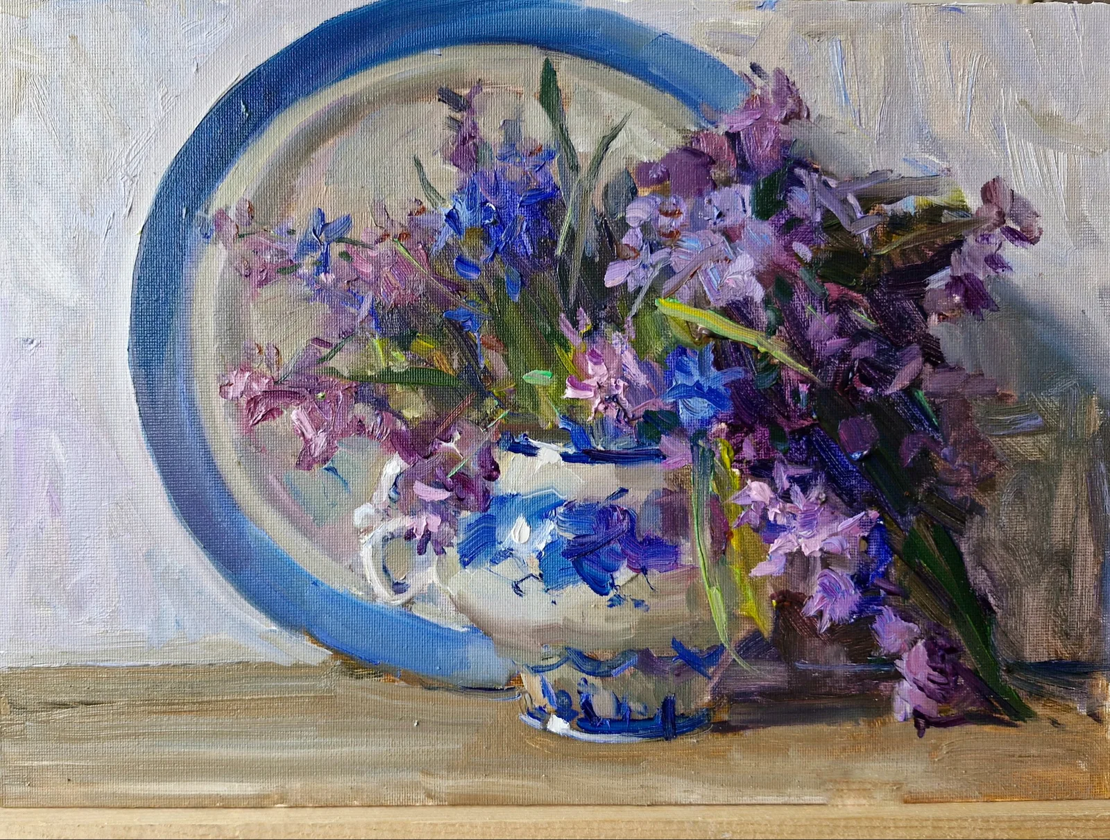 Картина «Медуница и подснежники» — Светлана Родионова, Натюрморт, В этой картине чувствуется ранняя весна, когда ещё лежит снег и появляются перв…