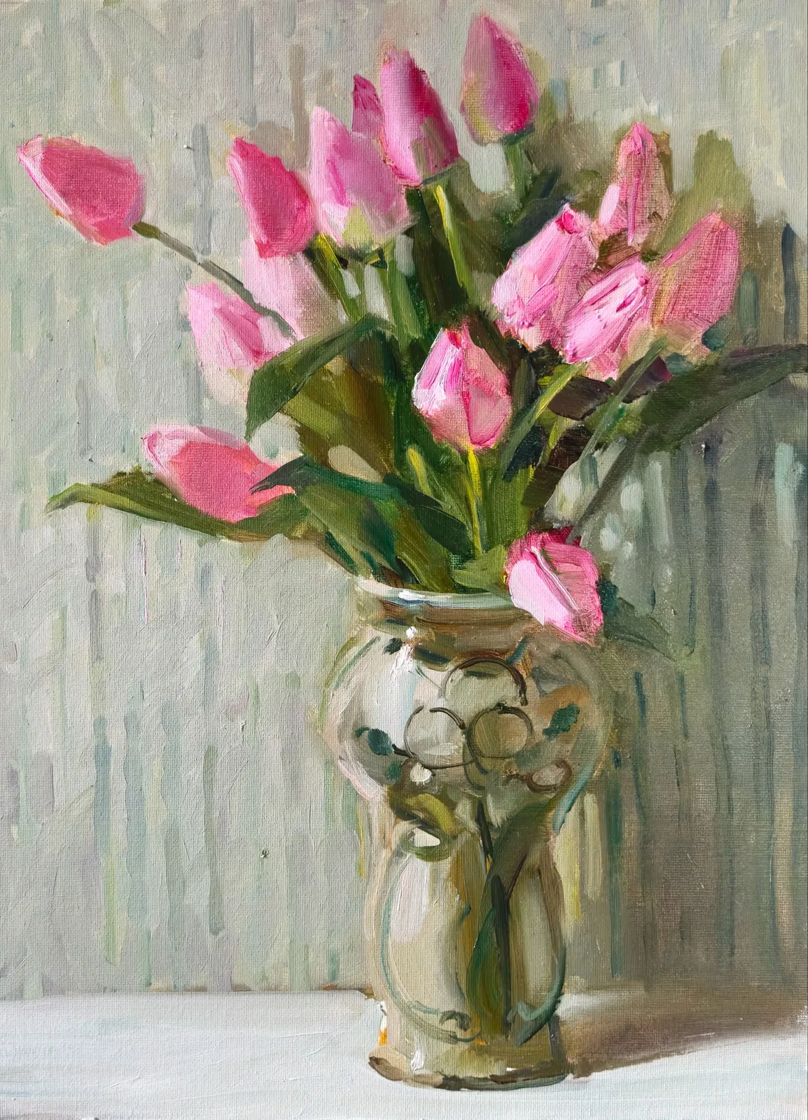 Картина «Тюльпаны» — Светлана Родионова, Натюрморт, Натюрморт с тюльпанами я написала весной, когда за окном всё ещё было серо и хо…