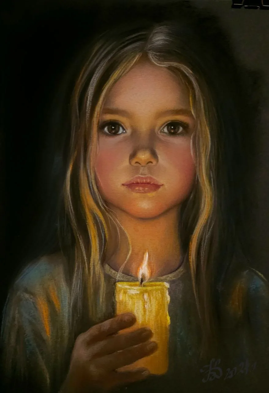 Картина «Когда горит свеча» — Инна Куртенкова, Портрет, В этой картине контраст между теплым, золотым светом свечи и прохладными, тускл…