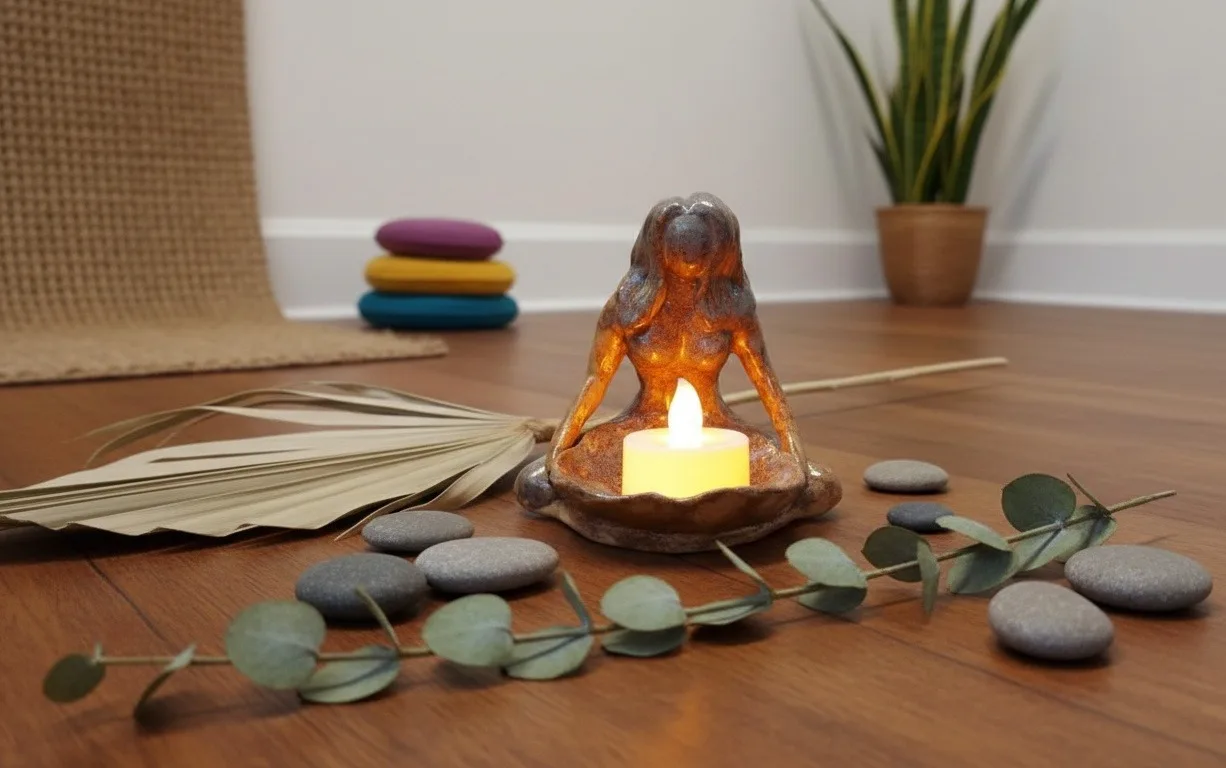 Картина «Подсвечник керамический Проматерь» — Светлана Бусе, Керамика, Подсвечник из покрытой глазурью керамики. Стилизован под силуэт сидящей девушки…