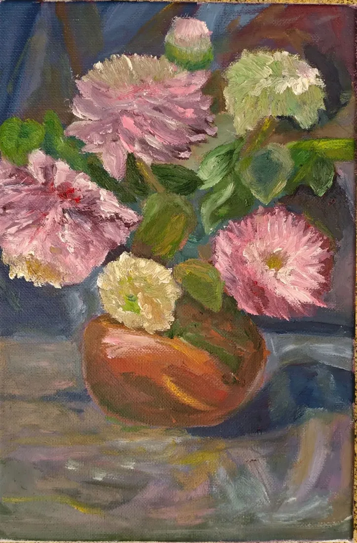 Картина «Астры. Джаз. Элла Фитцджеральд» — Мария Зажирская, Натюрморт, Картина писалась под песни Эллы Фитцджеральд. До сих пор вспоминаю август и ее …