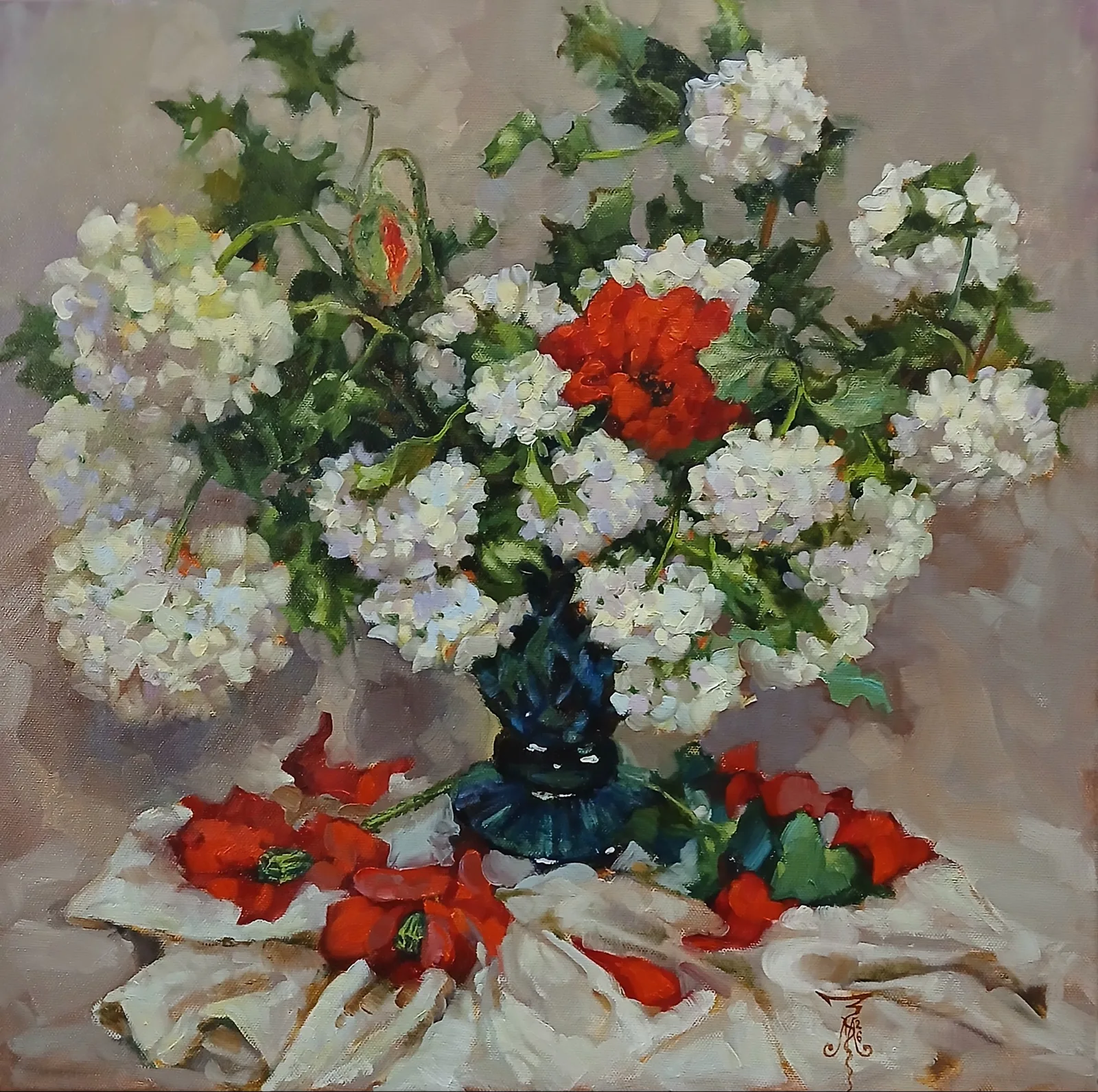 Картина «"Бульденеж и маки"» — Марина Эмзе(Злобина), Натюрморт, Эта картина — результат моего увлечения контрастными сочетаниями, которые так р…