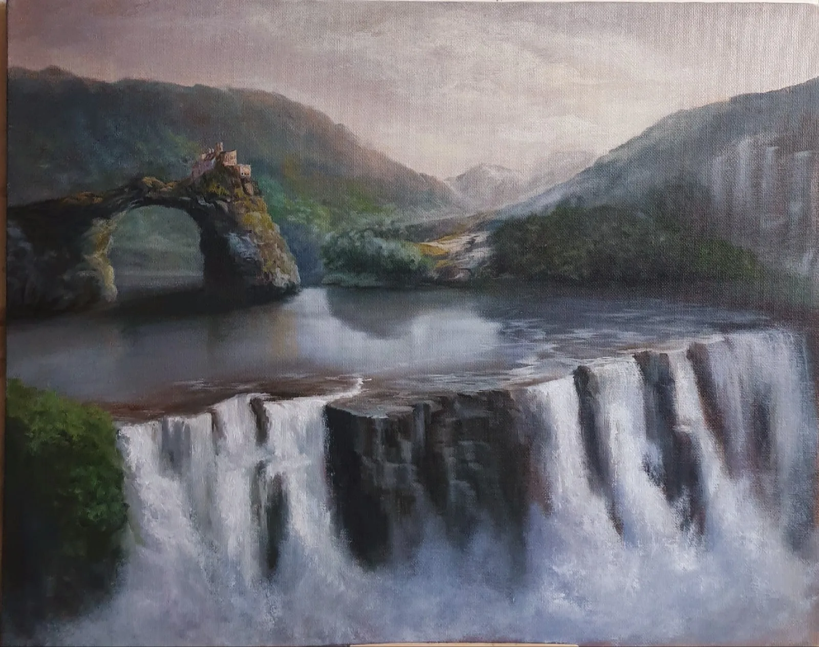 Картина «Водопад.» — Инна Куртенкова, Пейзаж, На картине изображен красивый водопад, окруженный густой зеленью. Вода падает с…