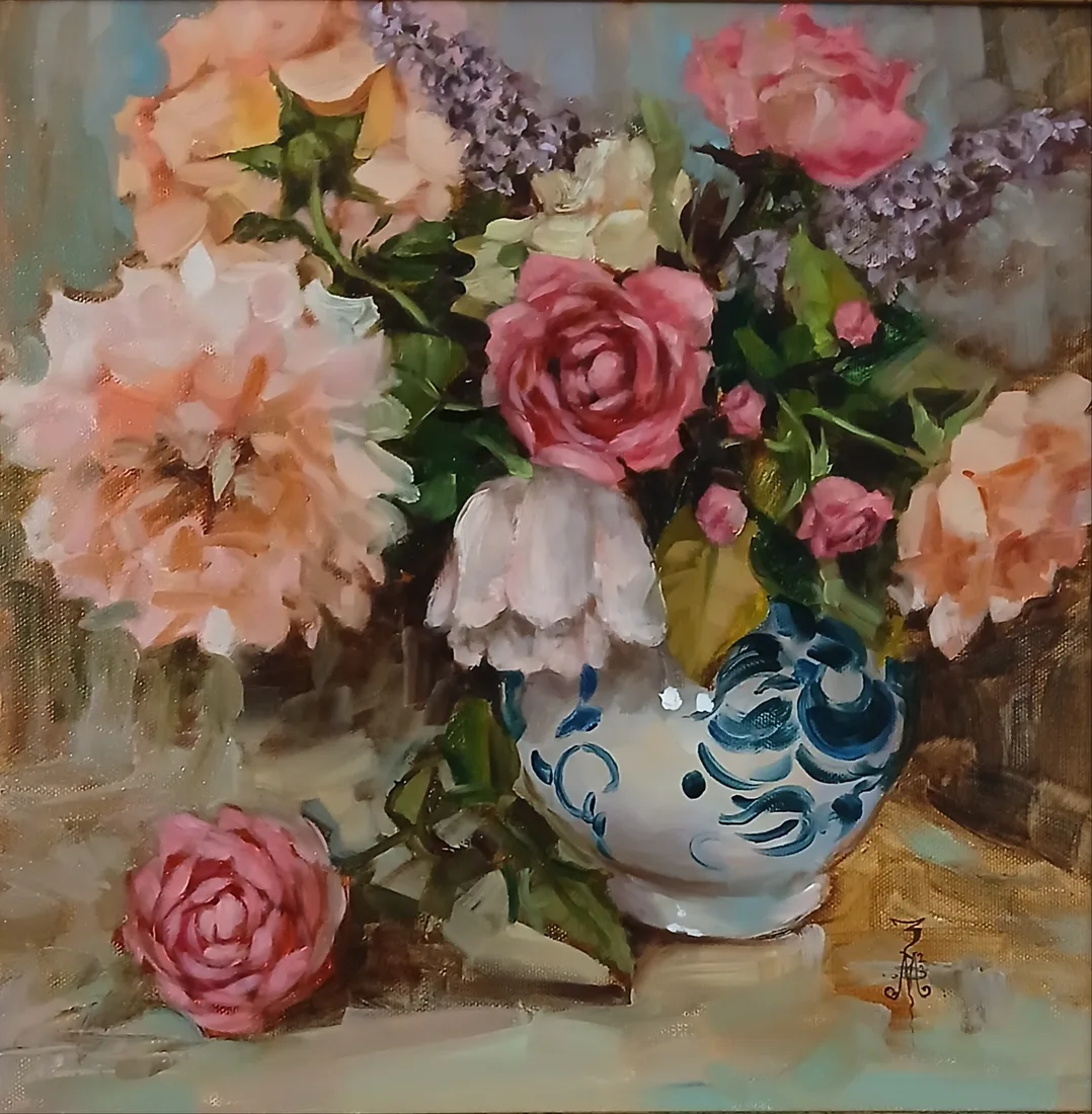 Картина «"Винтажный букет"» — Марина Эмзе(Злобина), Натюрморт, Авторская, натурная. Холст на подрамнике, масло, лак.