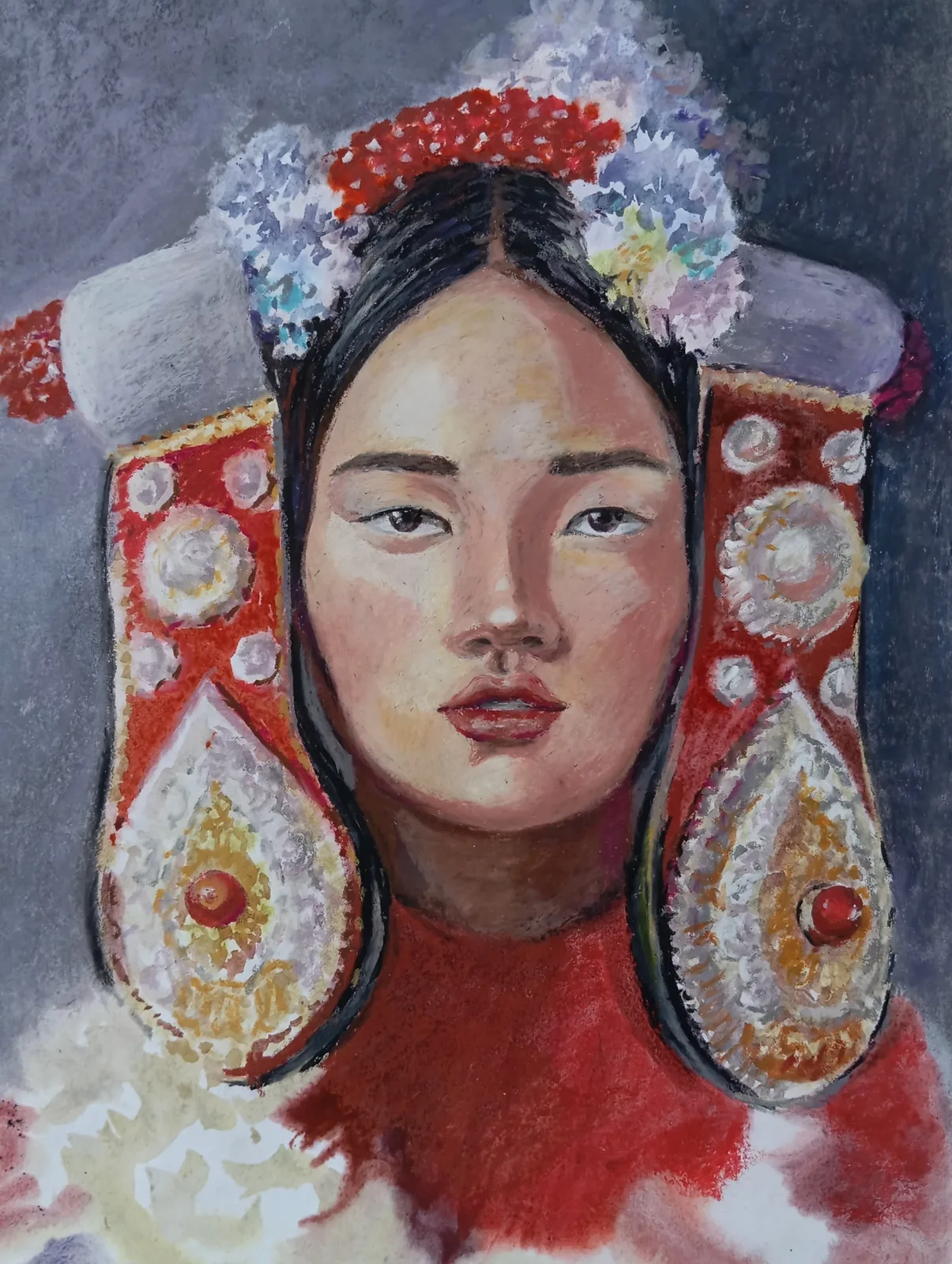 Картина «"Тибетский колорит"» — Маргарита Левина, Портрет, Картина в смешанной технике, референс из Интернета в свободном доступе.
