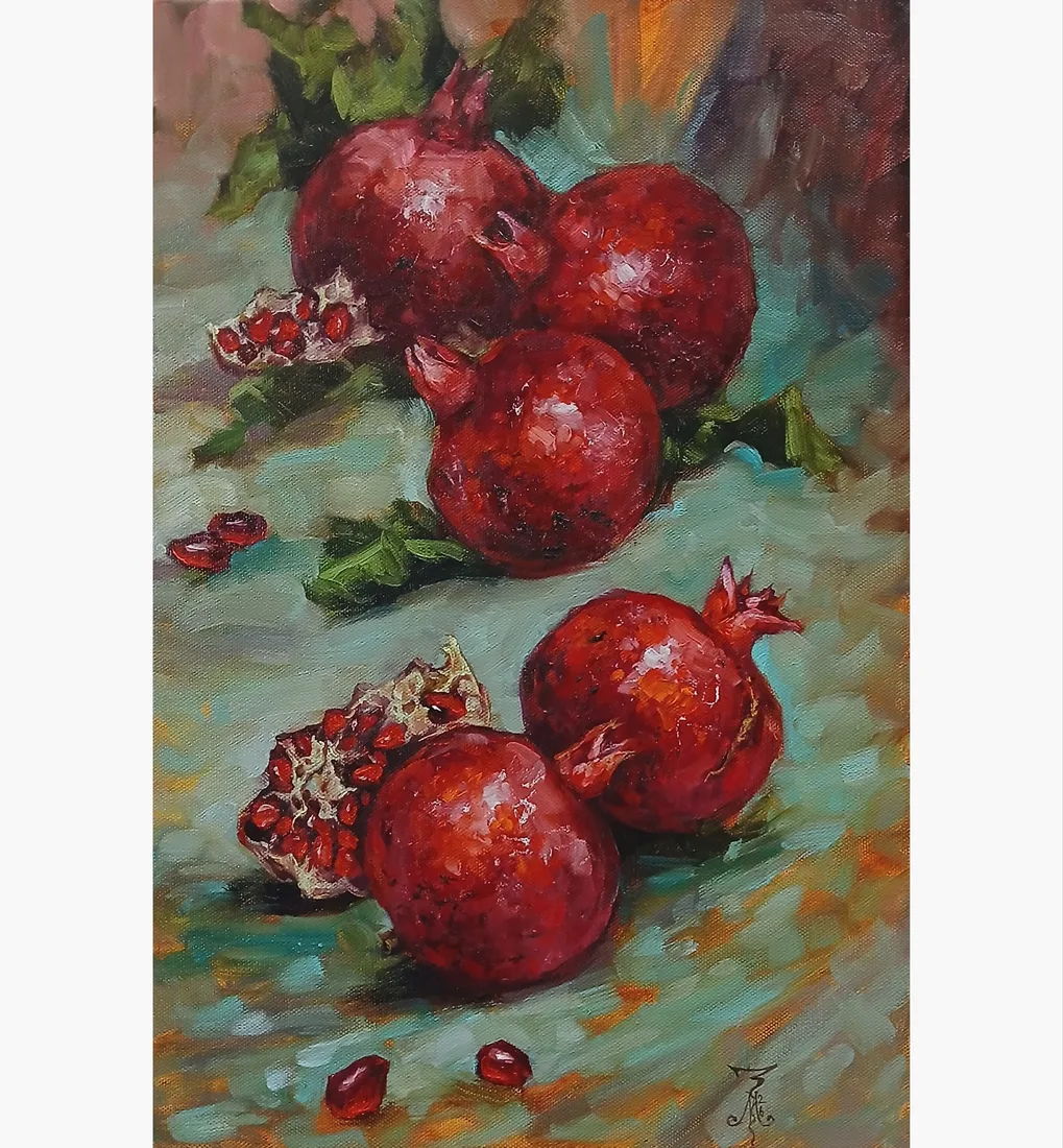 Картина «"Гранатовый десерт"» — Марина Эмзе(Злобина), Натюрморт, Авторская. Холст на подрамнике. Сохнет, отправка возможна с 13 октября