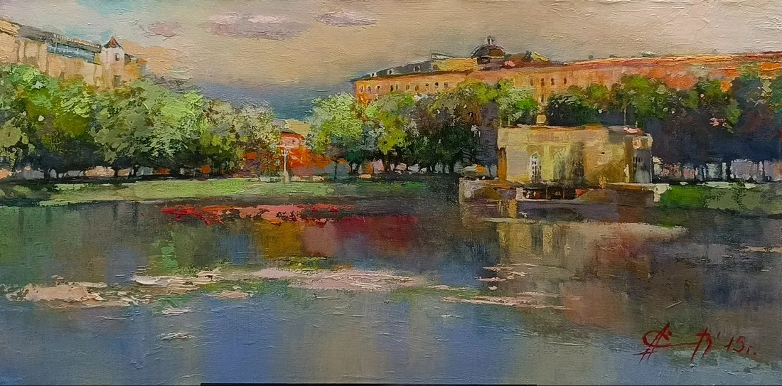 Картина «Летний вечер на Патриарших» — Александр Елисеев, Городской пейзаж, Работа написана маслом на холсте , мастихин , пастозная живопись.
Уголок Москв…