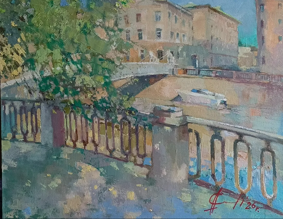 Картина «СПБ. Львиный мостик» — Александр Елисеев, Городской пейзаж, Картина написана на пленере в Петербурге