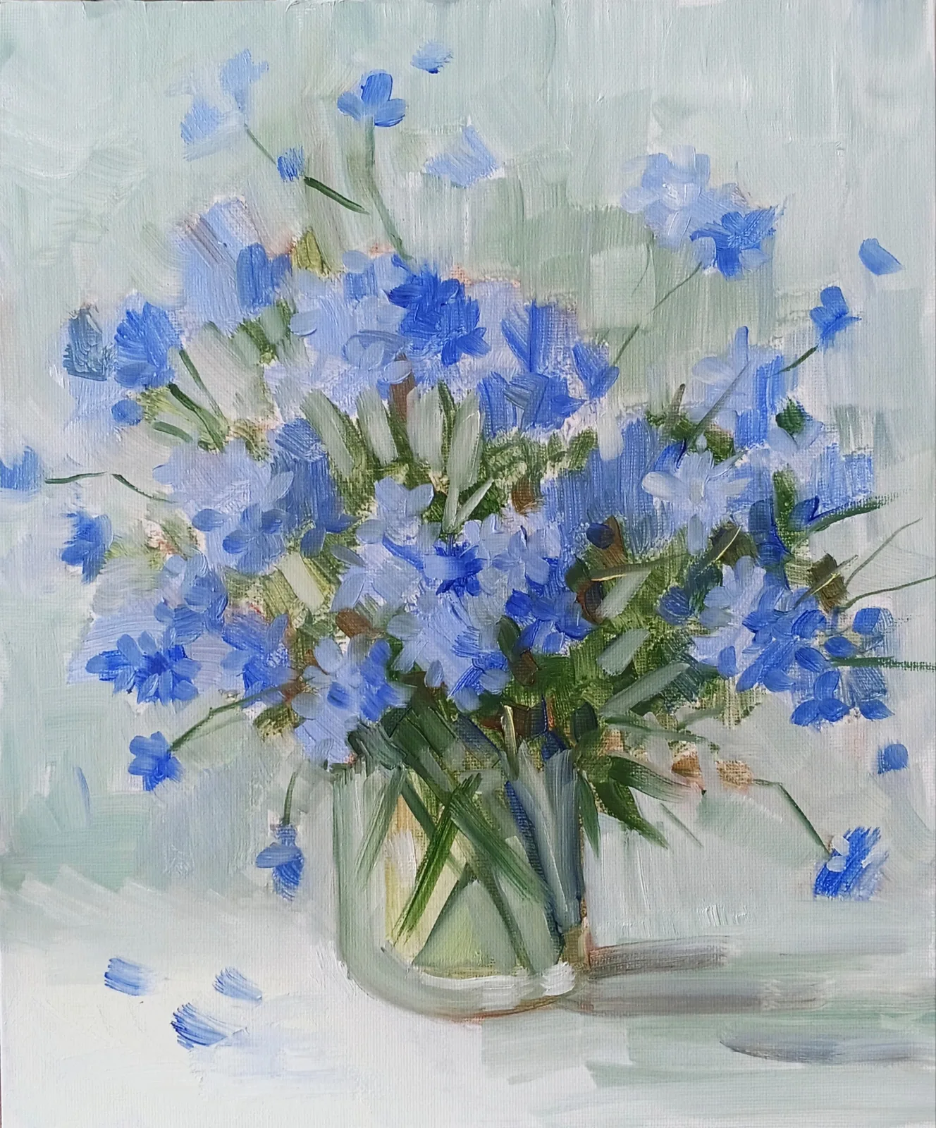 Картина «Незабудки» — Ольга Игнатьева, Натюрморт, Я написала "Незабудки" маслом на холсте размером 25/30 в 2026 году. Когда работ…