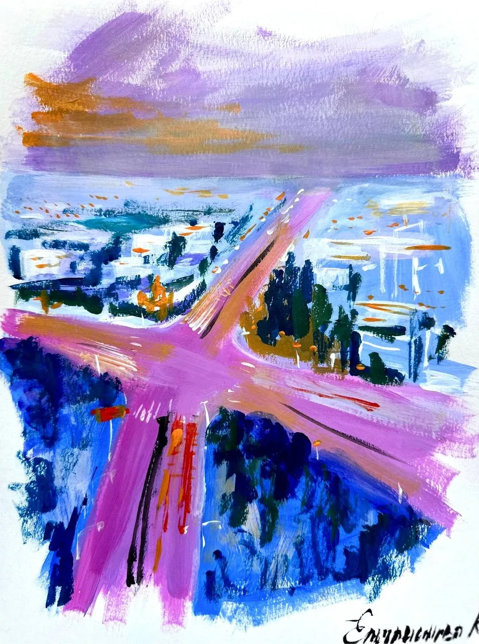 Картина «Перекресток» — Ксения Ельчанинова, Городской пейзаж, Ксения Ельчанинова в своей работе "Перекресток" запечатлевает фрагмент городско…