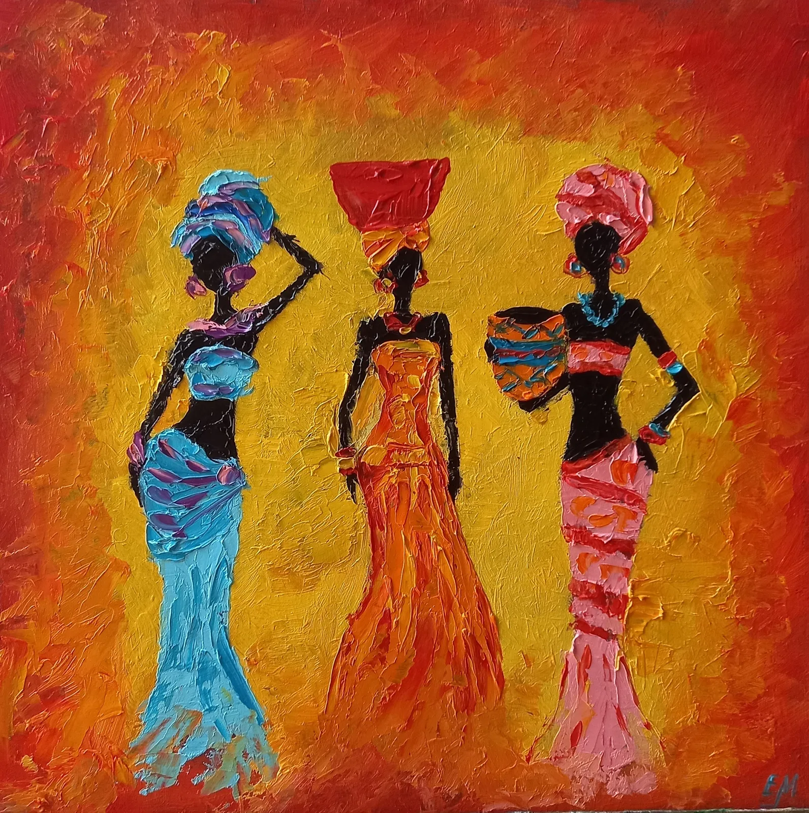 Картина «Африканки» — Елена Малыхина, Жанровая живопись, Три женщины в красочных нарядах и головных уборах представлены на картине "Афри…