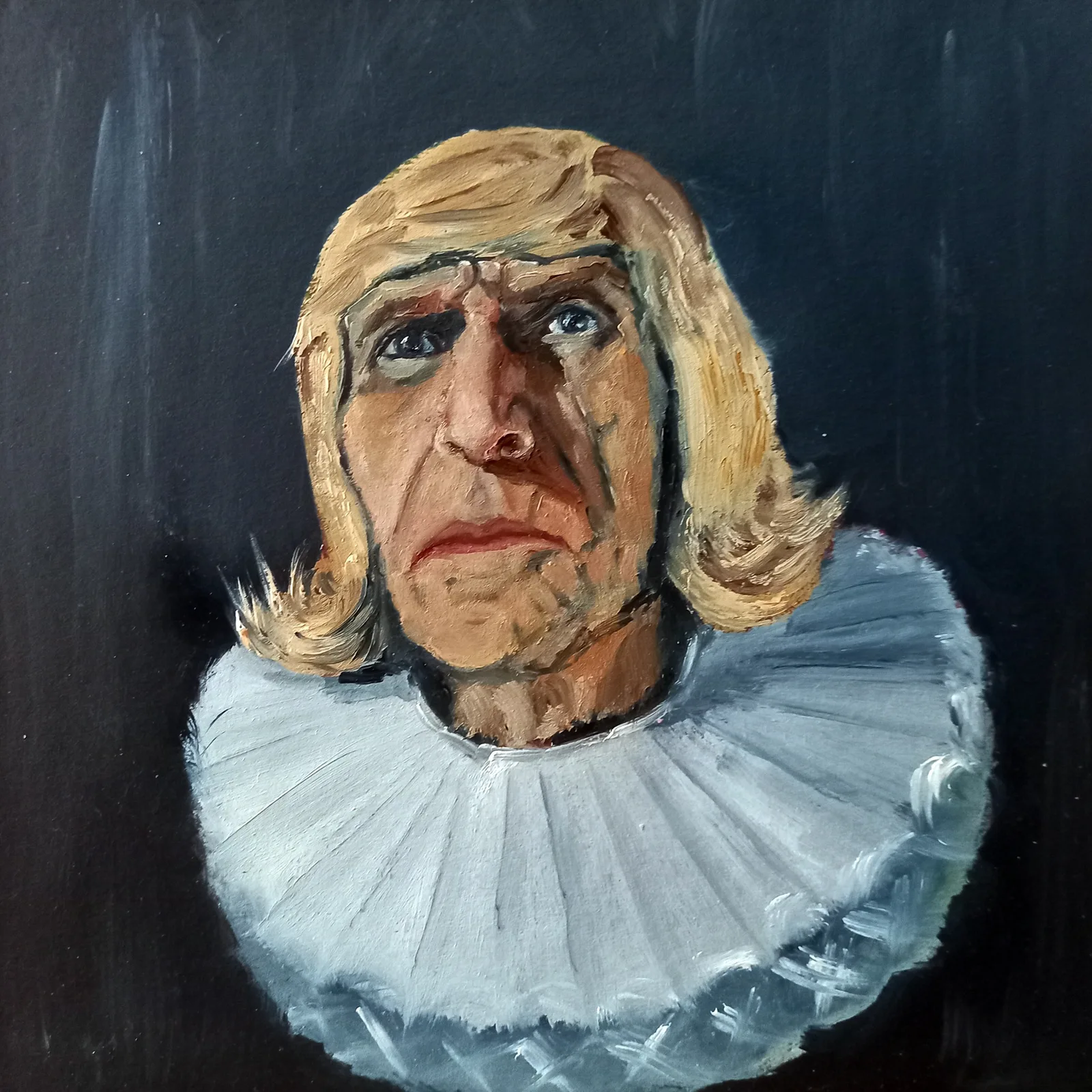 Картина «Актеры и роли. Шведский посол» — Елена Малыхина, Портрет, На картине изображен пожилой человек с длинными, светлыми волосами и одутловаты…