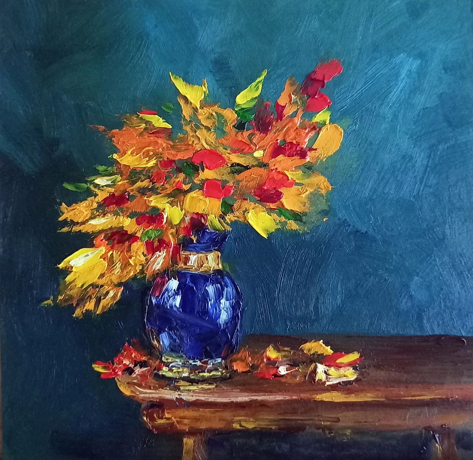 Картина «Осенний букет» — Елена Малыхина, Натюрморт, В картине "Осенний букет" художница Елена Малыхина играет с цветом, создавая тё…