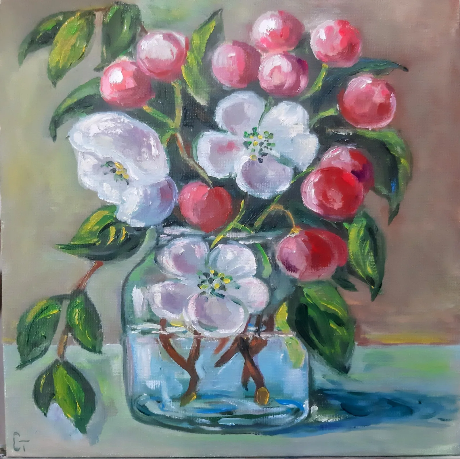 Картина «Яблонька» — Татьяна Сырова, Натюрморт, На картине "Яблонька" художник изображает нежное дерево в цвету, используя бога…