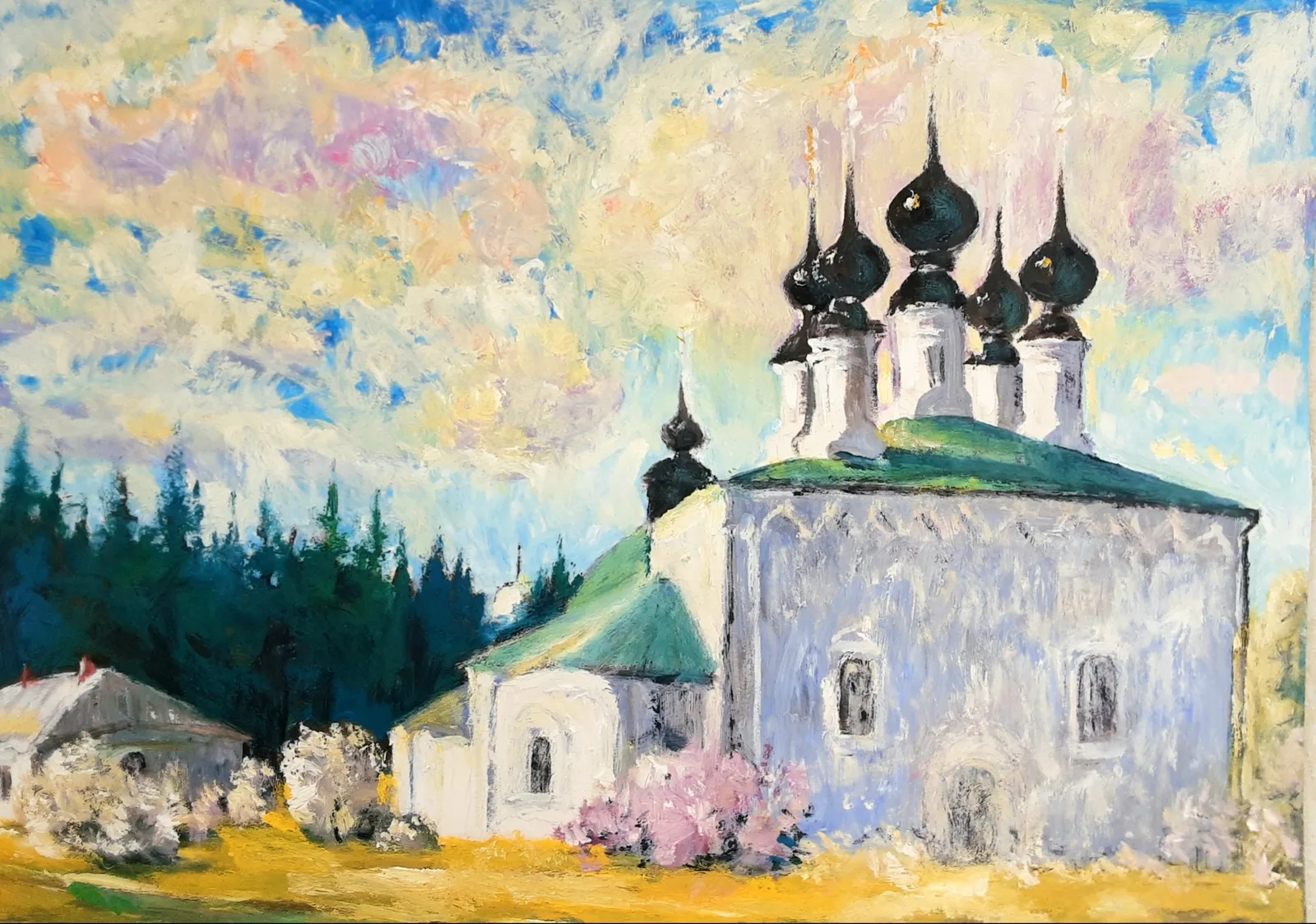 Картина «Весна» — Надежда Соболева, Пейзаж, На картине изображена церковь на фоне весеннего пейзажа. 
Художник использует м…