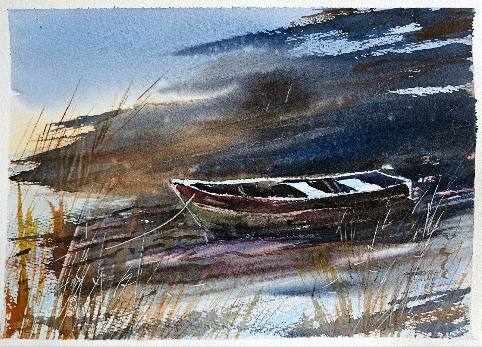 Картина «Вечер на берегу Белого моря» — Ксения Ползикова, Пейзаж, Глядя на эту акварельную работу, зритель погружается в мир спокойствия и тишины…