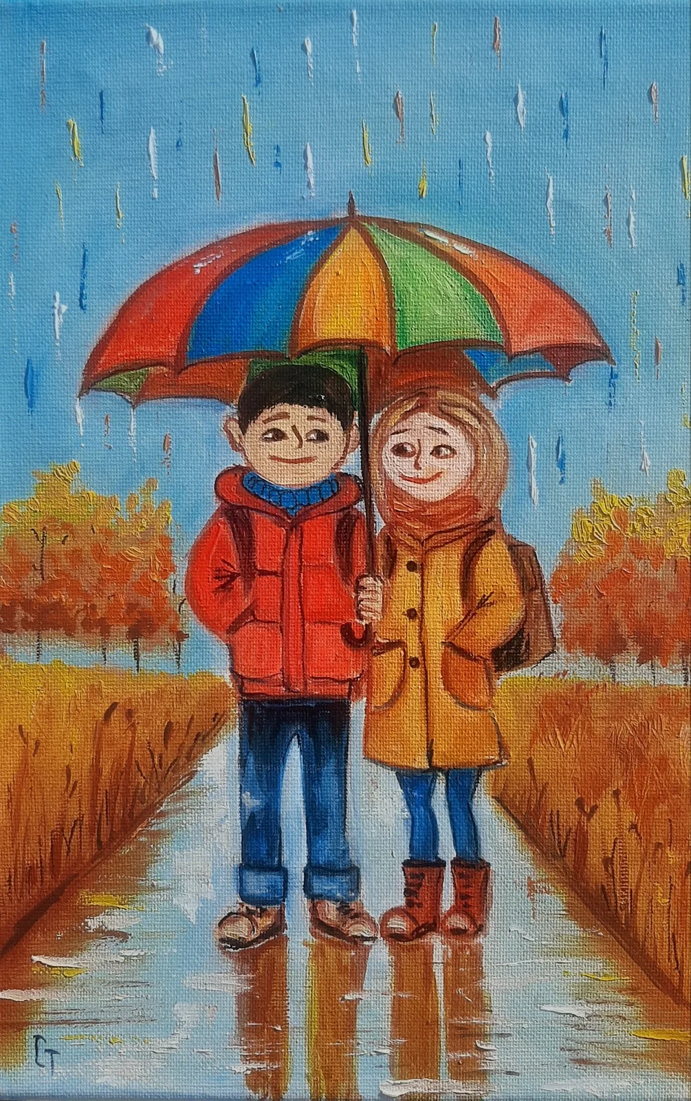 Картина «Дождь для двоих» — Татьяна Сырова, Жанровая живопись, "Дождь для двоих" - это fascинующая картина, которая переносит зрителя в мир сп…