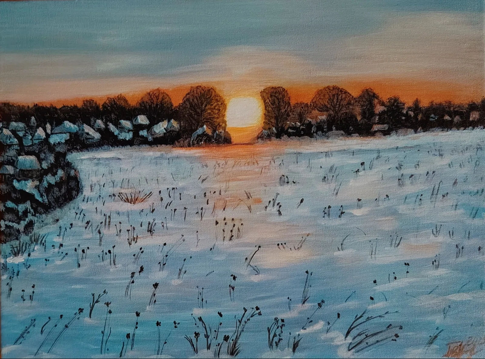 Картина «Закат зимой» — Татьяна Салихова, Пейзаж, Глядя на эту картину, охватывает спокойствие и умиротворение. Хочется выйти на …