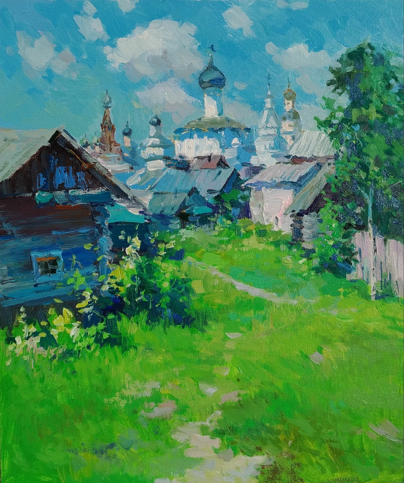 Картина «Русская глубинка (референс ИИ)» — Юлия Барсова, Пейзаж, Картина "Русская глубинка" представляет собой пейзаж сельской местности, изобра…
