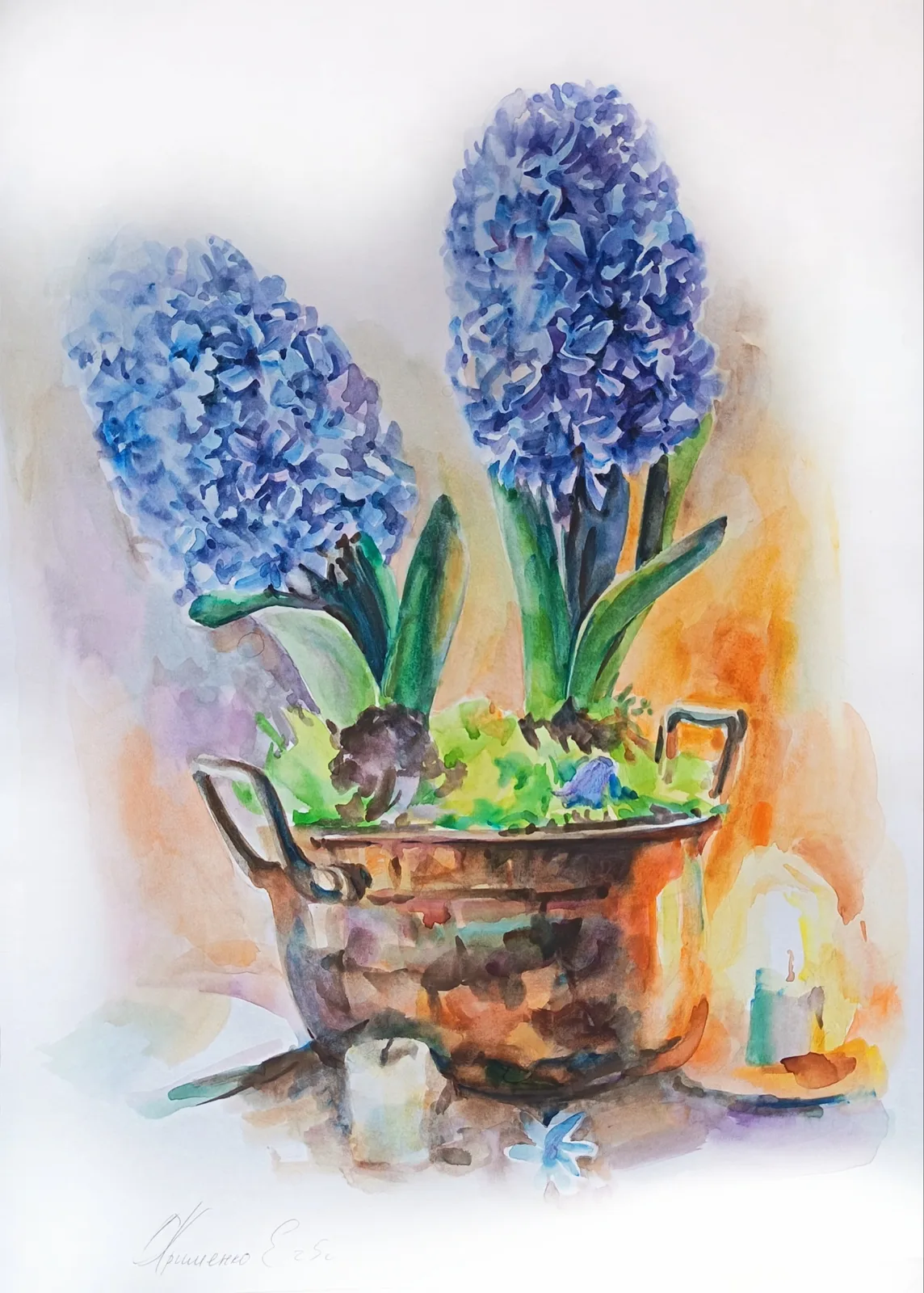 Картина «Гиацинты» — Екатерина Охрименко, Натюрморт, Гиацинты вызывают у меня чувство весеннего настроения и легкости, когда я работ…