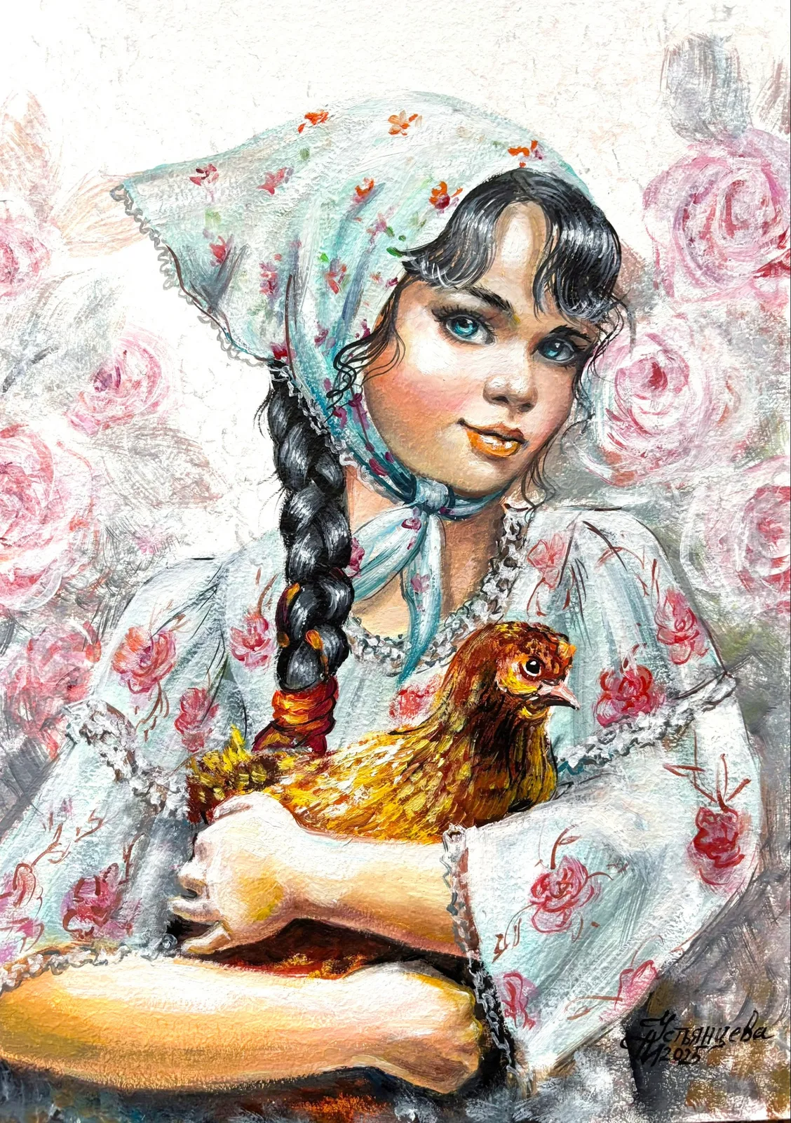 Картина «Девочка с курочкой» — Татьяна Устьянцева, Жанровая живопись