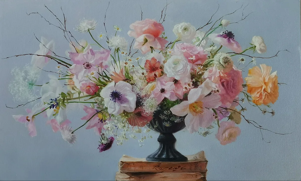 Картина «"Цветочный натюрморт."» — Марина Петухова, Натюрморт, В картине "Цветочный натюрморт" чувствуется теплое летнее утро, когда солнечный…