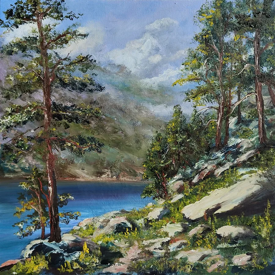 Картина «Горное озеро» — Мария Лукашевич, Пейзаж, Наполните свой дом атмосферой первозданной природы и умиротворения с живописным…