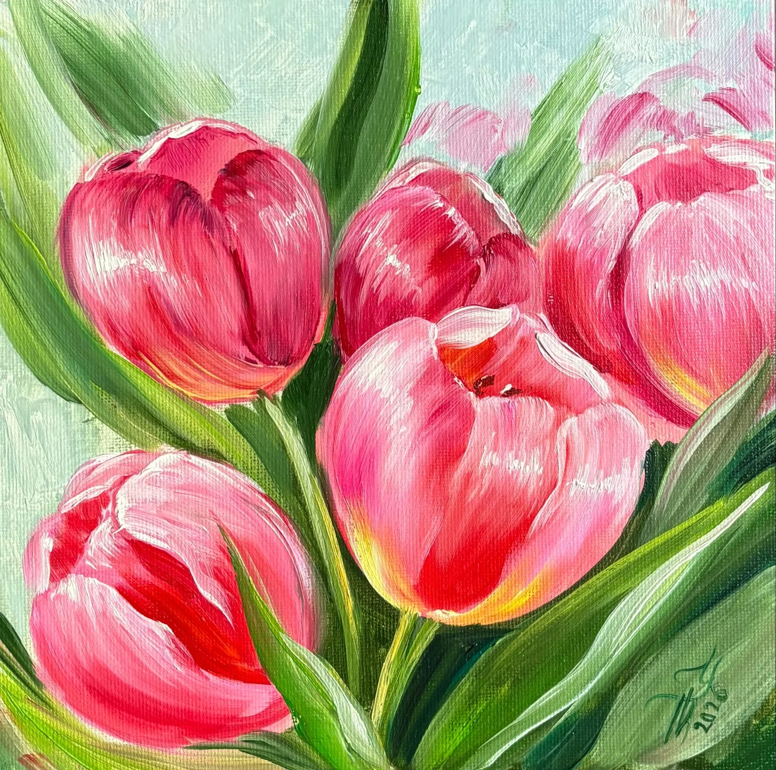 Картина «"Тюльпаны"» — Татьяна Устьянцева, Натюрморт, Летом 2026 года, ранним утром, когда солнце только начинало выглядывать из-за г…