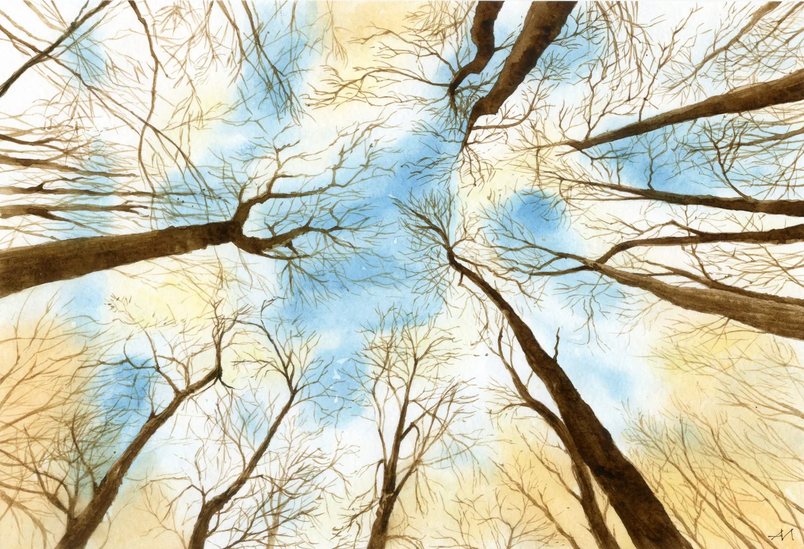 Картина «"Деревья в небо"» — Алексей Магарам, Пейзаж, Утром, в начале марта 2024 года, я работал над новой картиной в своей небольшой…