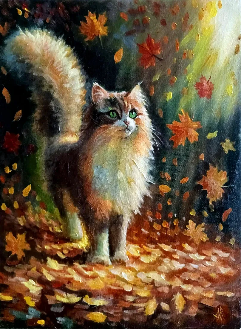 Картина «Осенний кот-5» — Артур Михалев, Анималистика, 🎨 Эта серия картин — настоящее осеннее волшебство! На холстах оживают пушистые …