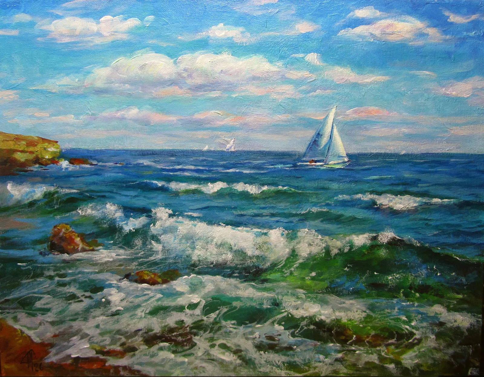 Картина «" Морской пейзаж "» — Светлана Щавлева, Пейзаж, Картина акриловыми красками с морем 
Рабочее название "Морской пейзаж" .
Напи…
