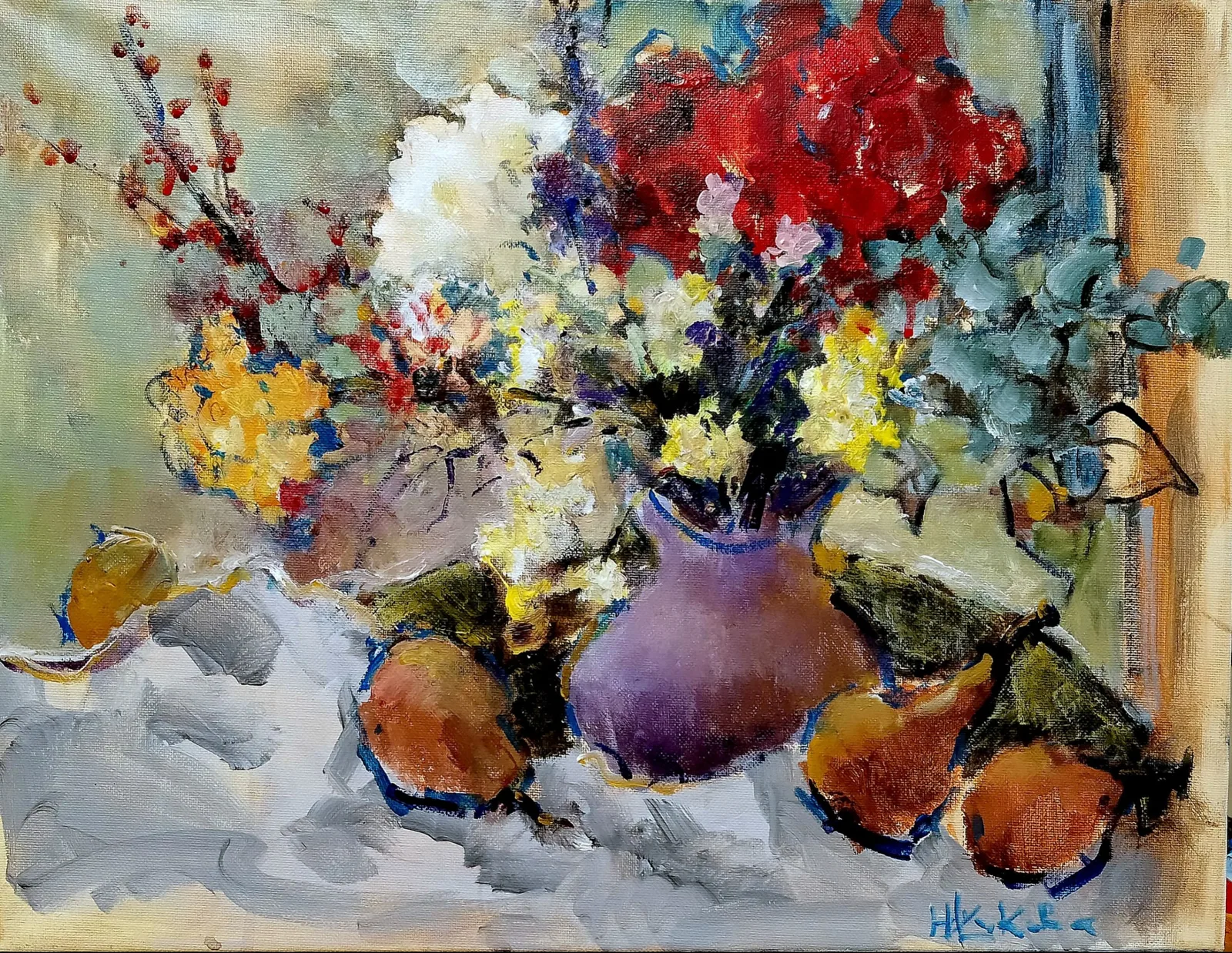 Натюрморт с красными  розами