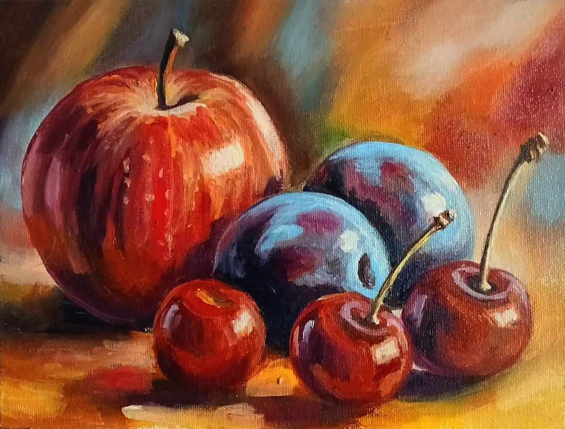 Картина «Осенний натюрморт-2» — Артур Михалев, Натюрморт, 🎨 Эта картина — настоящий гимн свежести, где бархатистая текстура спелого яблок…