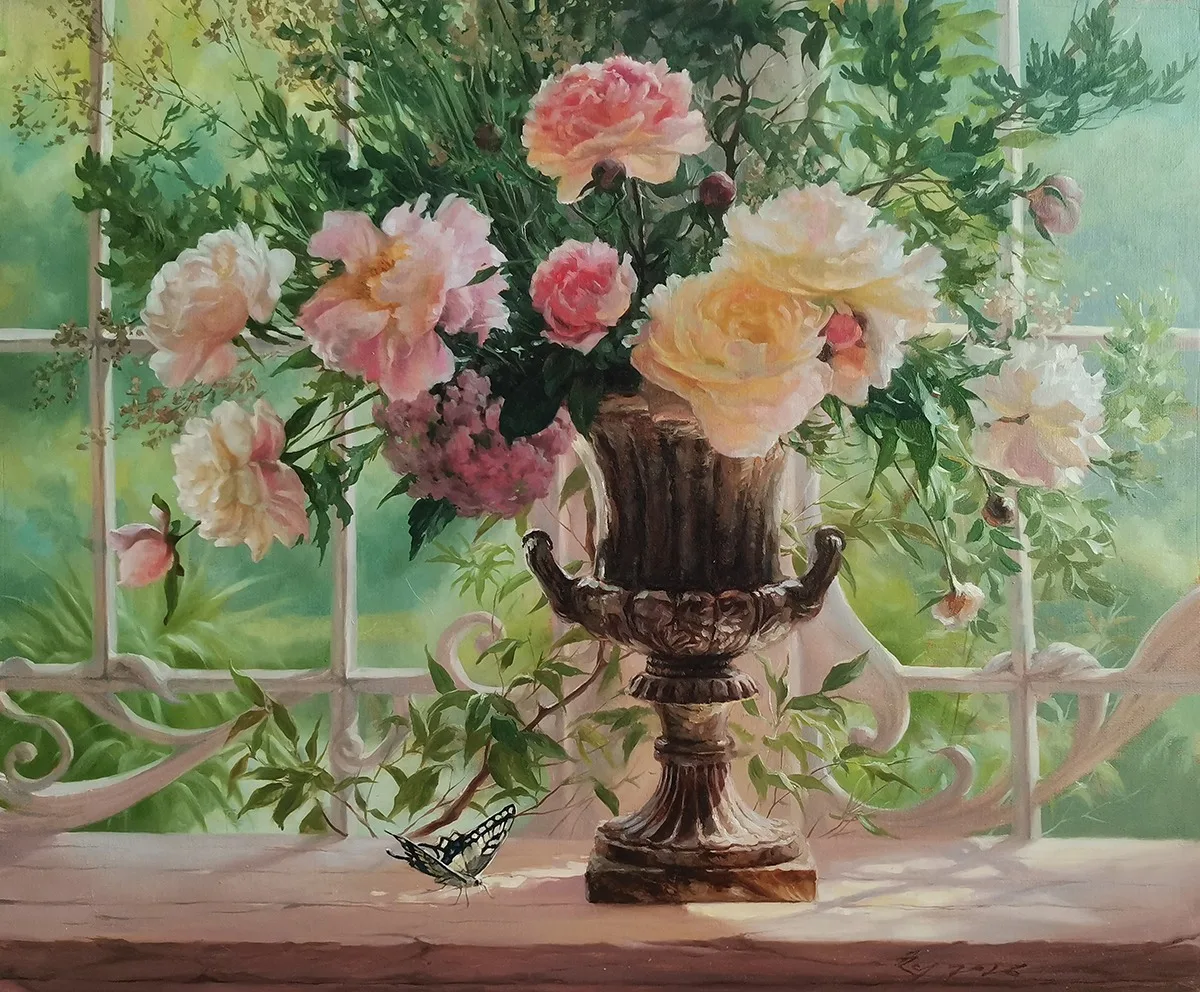 Картина «"Пионы."» — Марина Петухова, Натюрморт, Летнее утро, теплое и солнечное, чувствуется в картине "Пионы". Художник переда…