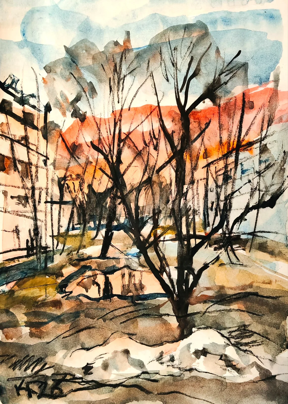 Картина «Вечерние прогулки по Гольяново» — Галина Кара, Городской пейзаж, В картине "Вечерние прогулки по Гольяново" контраст тепла и холода создает особ…